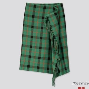 J.W. Anderson green plaid fringe skirt sz …